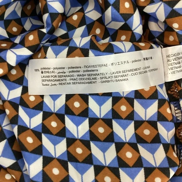 ZARA Geometric Print Button Down Blouse Blue Brown Small - Picture 7 of 7